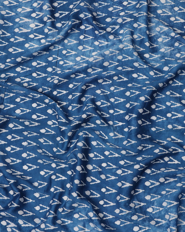 Indigo Blue Abstract Dot & Line Patterned Tie-Dye Cotton Lawn Fabric, 110 Cms Width, Made in India-D24281