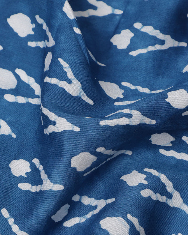 Indigo Blue Abstract Dot & Line Patterned Tie-Dye Cotton Lawn Fabric, 110 Cms Width, Made in India-D24281