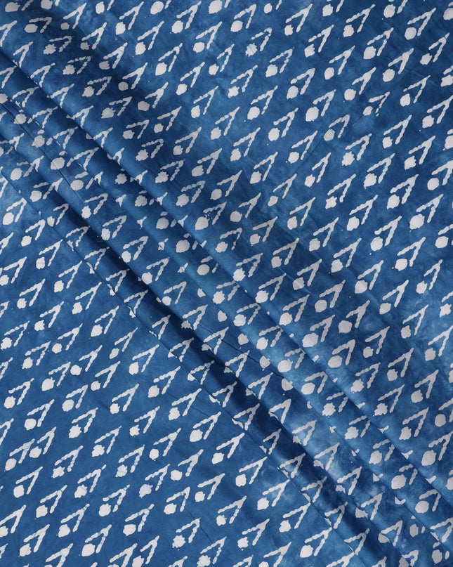 Indigo Blue Abstract Dot & Line Patterned Tie-Dye Cotton Lawn Fabric, 110 Cms Width, Made in India-D24281