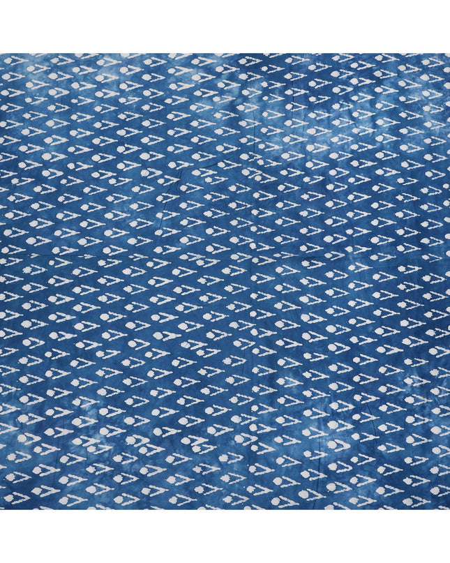 Indigo Blue Abstract Dot & Line Patterned Tie-Dye Cotton Lawn Fabric, 110 Cms Width, Made in India-D24281