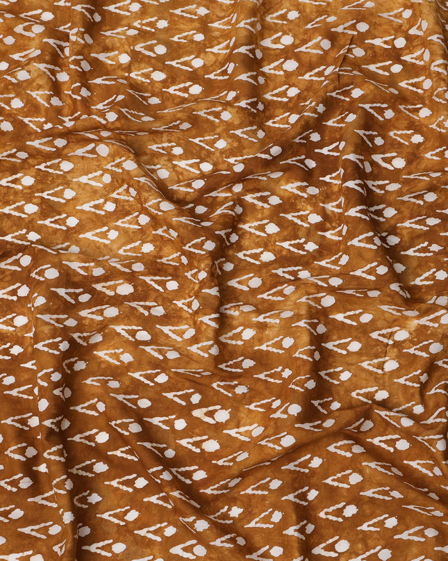 Rust Brown Abstract Dot & Line Tie-Dye Pattern Cotton Lawn Fabric, 110 Cms Width, Made in India-D24282