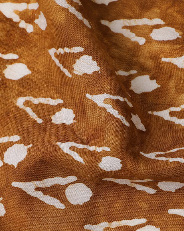 Rust Brown Abstract Dot & Line Tie-Dye Pattern Cotton Lawn Fabric, 110 Cms Width, Made in India-D24282