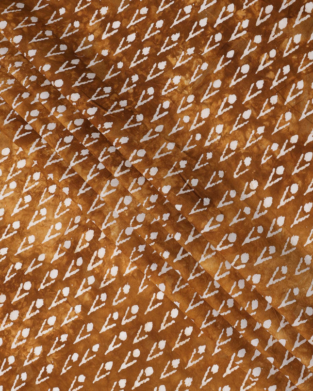 Rust Brown Abstract Dot & Line Tie-Dye Pattern Cotton Lawn Fabric, 110 Cms Width, Made in India-D24282
