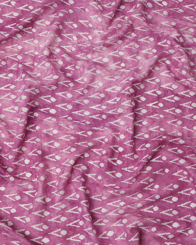 Magenta Pink Abstract Dot & Line Tie-Dye Pattern Cotton Lawn Fabric, 110 Cms Width, Made in India-D24283