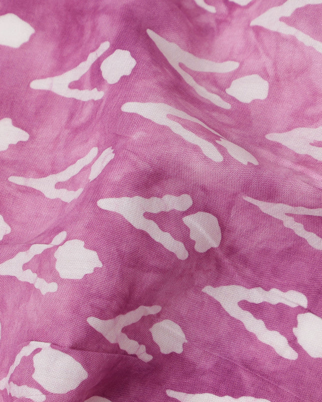 Magenta Pink Abstract Dot & Line Tie-Dye Pattern Cotton Lawn Fabric, 110 Cms Width, Made in India-D24283