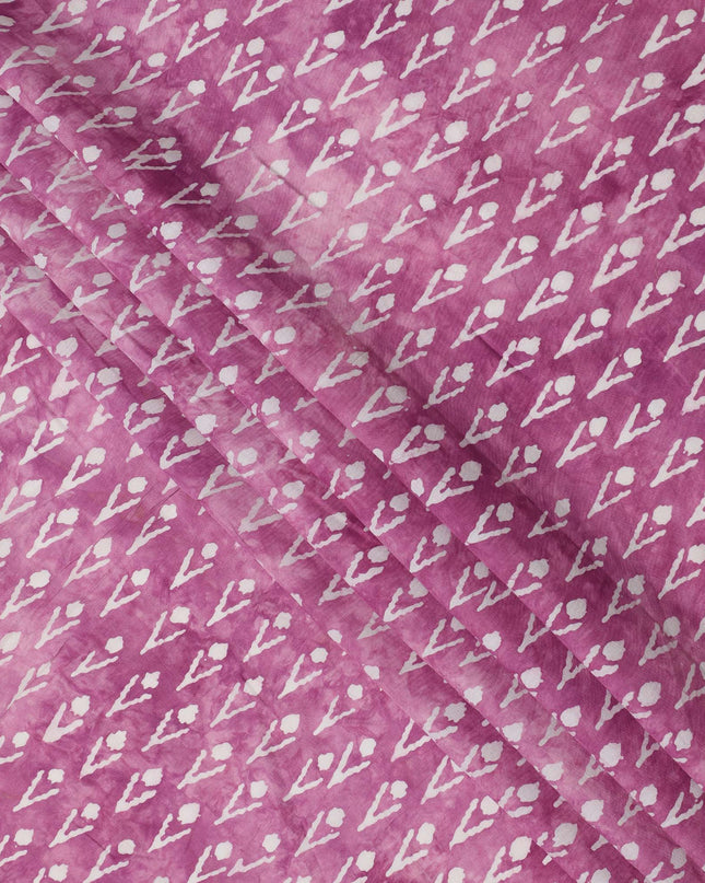 Magenta Pink Abstract Dot & Line Tie-Dye Pattern Cotton Lawn Fabric, 110 Cms Width, Made in India-D24283