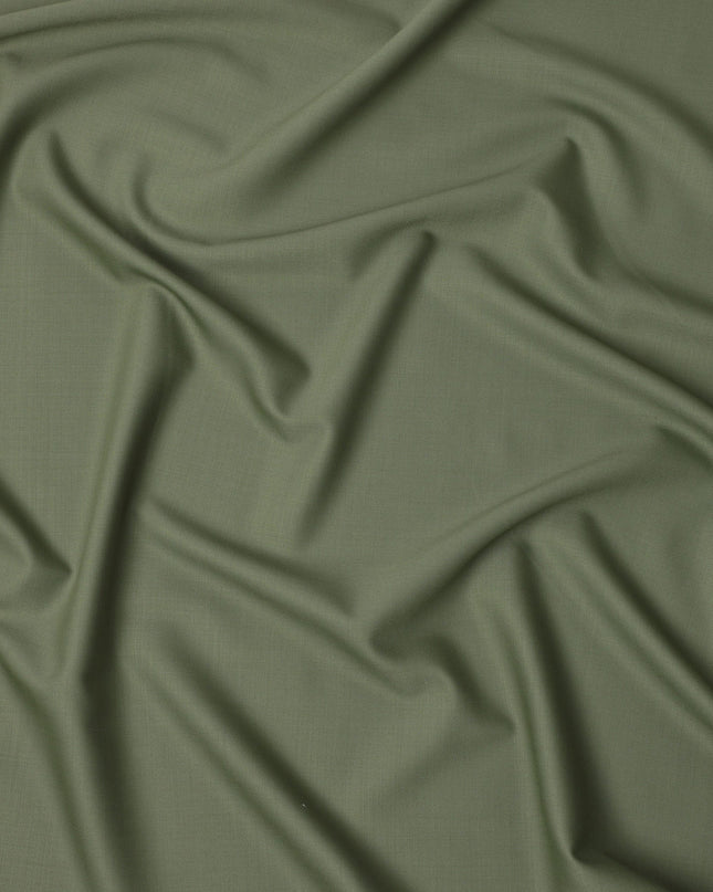 Olive Green Solid Italian Super 150's Blended Wool Suiting Fabric, 150 Cms, Italy-D24701