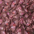 Brown Floral Print Synthetic Satin Fabric, 140 Cms Width, India-D25218