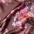 Brown Floral Print Synthetic Satin Fabric, 140 Cms Width, India-D25218