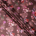 Brown Floral Print Synthetic Satin Fabric, 140 Cms Width, India-D25218