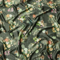 Green Floral Print Synthetic Satin Fabric, 140 Cms Width, India-D25219