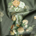 Green Floral Print Synthetic Satin Fabric, 140 Cms Width, India-D25219