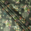 Green Floral Print Synthetic Satin Fabric, 140 Cms Width, India-D25219
