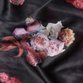 Black Floral Print Synthetic Satin Fabric, 140 Cms Width, India-D25220