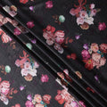 Black Floral Print Synthetic Satin Fabric, 140 Cms Width, India-D25220