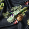 Black Multicolor Floral Print Synthetic Satin Fabric, 140 Cms Width, India-D25221