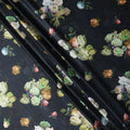 Black Multicolor Floral Print Synthetic Satin Fabric, 140 Cms Width, India-D25221