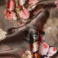 Brown Multicolor Floral Print Synthetic Satin Fabric, 140 Cms Width, India-D25222