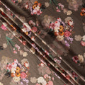 Brown Multicolor Floral Print Synthetic Satin Fabric, 140 Cms Width, India-D25222