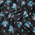 Black Blue Floral Print Synthetic Satin Fabric, 140 Cms Width, India-D25223
