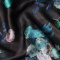 Black Blue Floral Print Synthetic Satin Fabric, 140 Cms Width, India-D25223