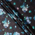 Black Blue Floral Print Synthetic Satin Fabric, 140 Cms Width, India-D25223