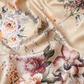 Beige Multicolor Floral Print Synthetic Satin Fabric, 140 Cms Width, India-D25224