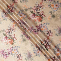 Beige Multicolor Floral Print Synthetic Satin Fabric, 140 Cms Width, India-D25224