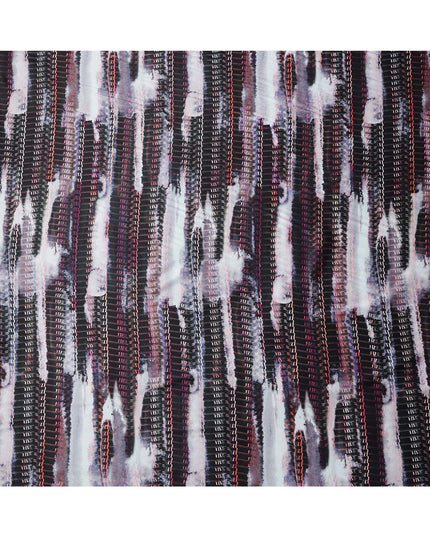 Black Grey Abstract Striped Print Synthetic Satin Fabric, 140 Cms Width, India-D25225