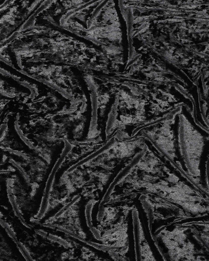 Black Crushed Texture Synthetic Blended Velvet Fabric, 140 Cms Width, South Korea-D25260