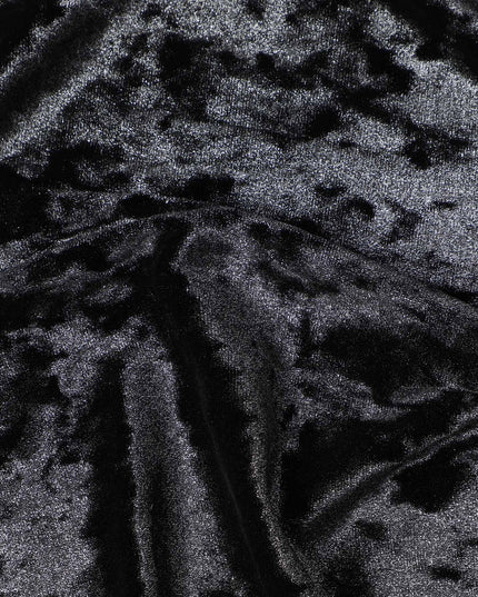 Black Crushed Texture Synthetic Blended Velvet Fabric, 140 Cms Width, South Korea-D25260