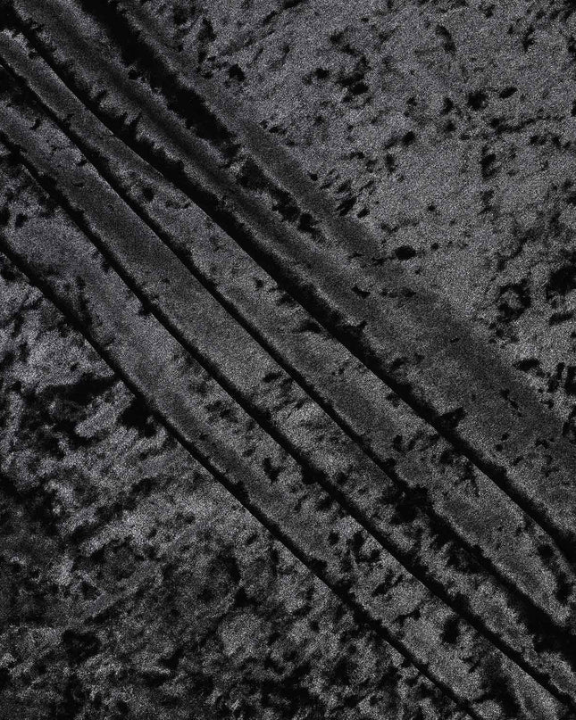 Black Crushed Texture Synthetic Blended Velvet Fabric, 140 Cms Width, South Korea-D25260