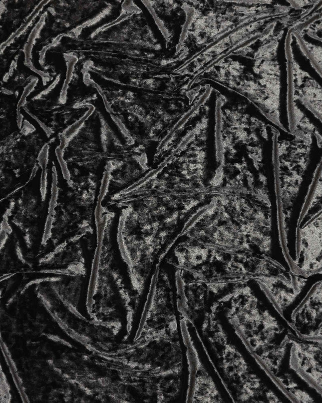 Navy Blue Crushed Texture Synthetic Blended Velvet Fabric, 140 Cms Width, South Korea-D25262