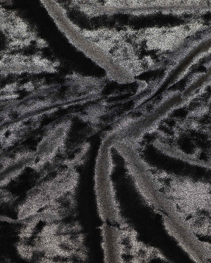 Navy Blue Crushed Texture Synthetic Blended Velvet Fabric, 140 Cms Width, South Korea-D25262