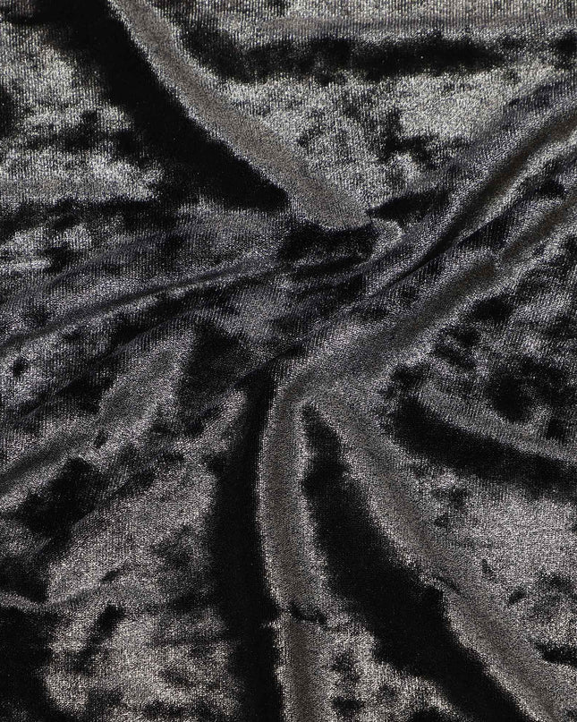 Navy Blue Crushed Texture Synthetic Blended Velvet Fabric, 140 Cms Width, South Korea-D25262