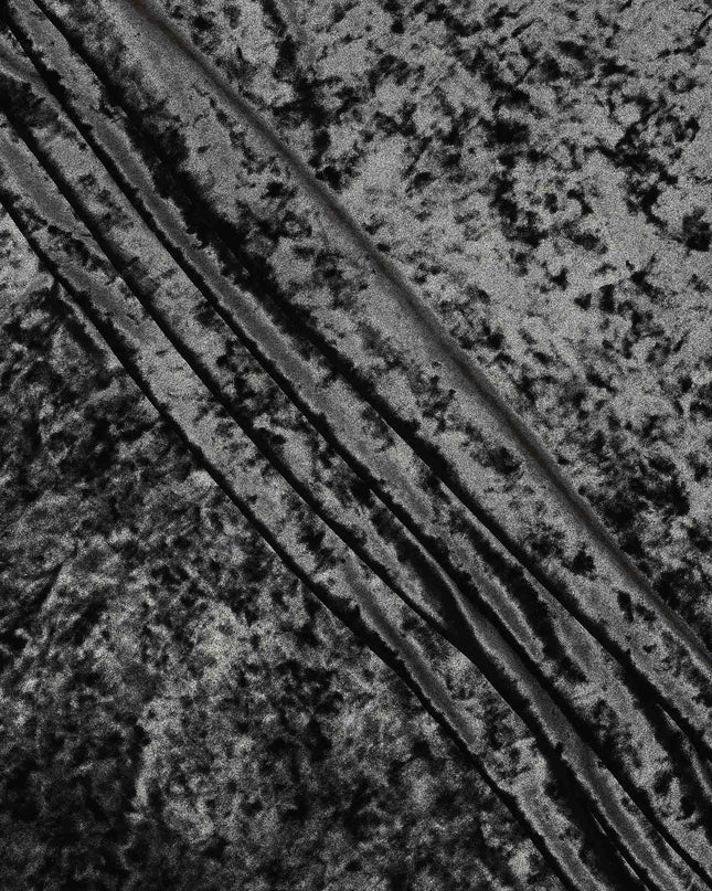 Navy Blue Crushed Texture Synthetic Blended Velvet Fabric, 140 Cms Width, South Korea-D25262