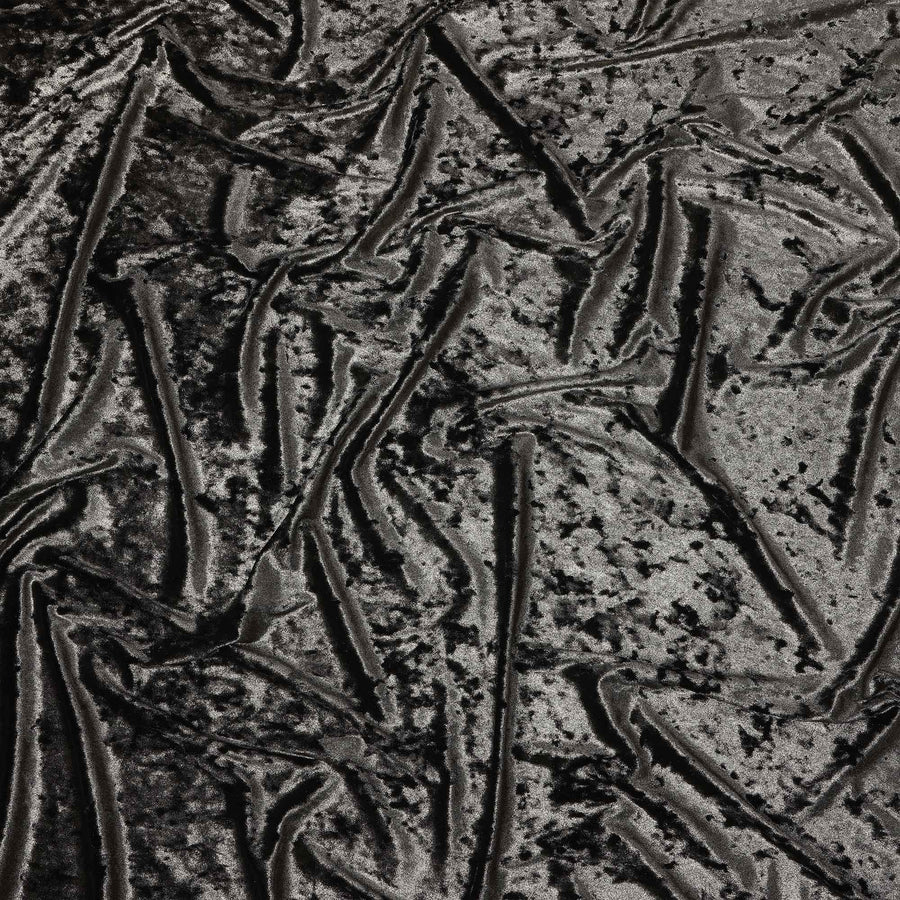 Steel Black Crushed Pattern Synthetic Blended Velvet Fabric, 140 Cms Width, South Korea-D25264