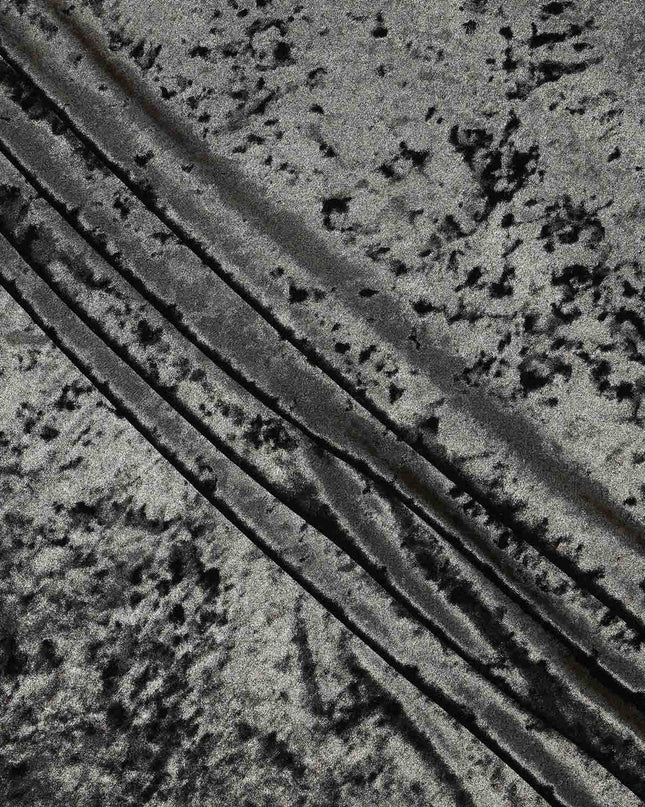 Steel Black Crushed Pattern Synthetic Blended Velvet Fabric, 140 Cms Width, South Korea-D25264