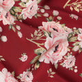 Maroon Pink Floral Pattern Pure Silk Crepe Fabric with Stone Work, Width 110 Cms, Made in India-D26071