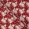 Maroon Pink Floral Pattern Pure Silk Crepe Fabric with Stone Work, Width 110 Cms, Made in India-D26071