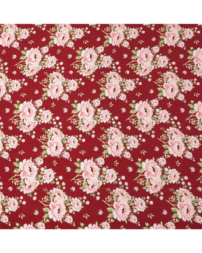 Maroon Pink Floral Pattern Pure Silk Crepe Fabric with Stone Work, Width 110 Cms, Made in India-D26071