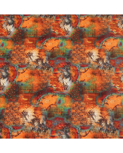 Multicolor Abstract Pattern Pure Silk Crepe Fabric with Stone Work, Width 110 Cms, Made in India-D26073