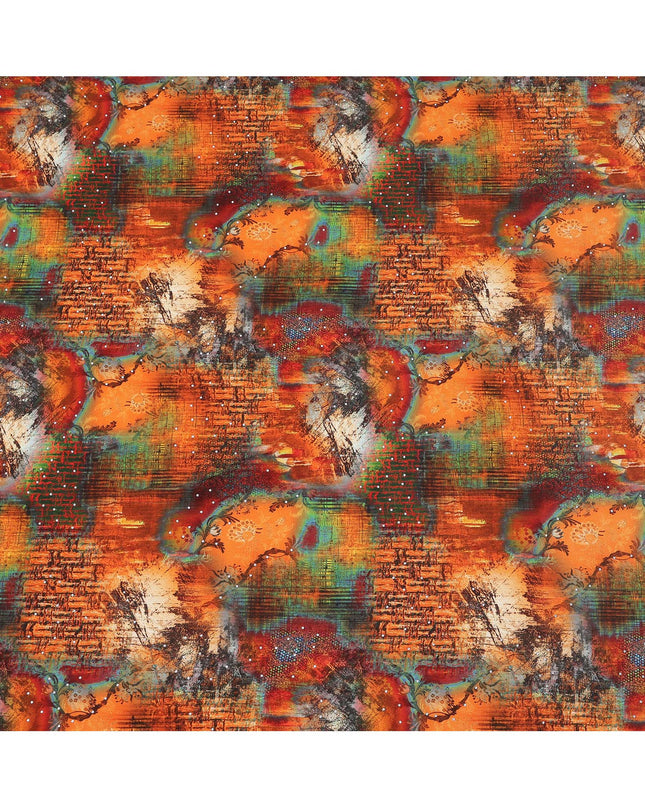 Multicolor Abstract Pattern Pure Silk Crepe Fabric with Stone Work, Width 110 Cms, Made in India-D26073