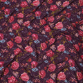 Purple Red Floral Pattern Pure Silk Crepe Fabric with Stone Work, Width 110 Cms, Made in India-D26074
