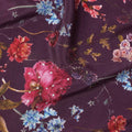 Purple Red Floral Pattern Pure Silk Crepe Fabric with Stone Work, Width 110 Cms, Made in India-D26074