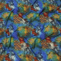 Blue Multicolor Abstract Pattern Pure Silk Crepe Fabric with Stone Work, Width 110 Cms, Made in India-D26075
