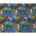 Blue Multicolor Abstract Pattern Pure Silk Crepe Fabric with Stone Work, Width 110 Cms, Made in India-D26075