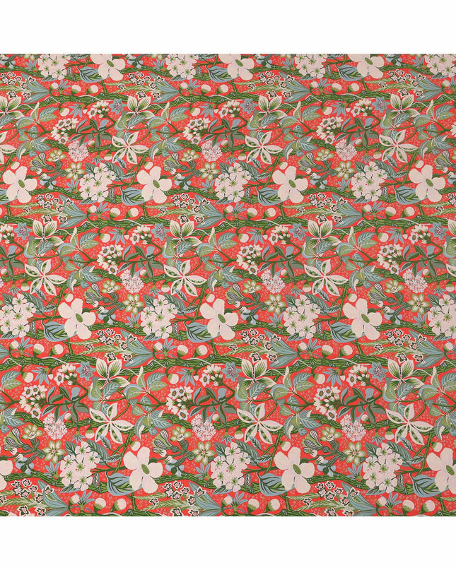 Red Multicolor Floral Pattern Pure Silk Crepe Fabric, Width 110 Cms, Made in India-D26076