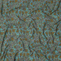 Turquoise Yellow Floral Paisley Pattern Pure Silk Crepe Fabric, Width 110 Cms, Made in India-D26079