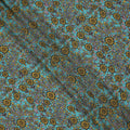Turquoise Yellow Floral Paisley Pattern Pure Silk Crepe Fabric, Width 110 Cms, Made in India-D26079